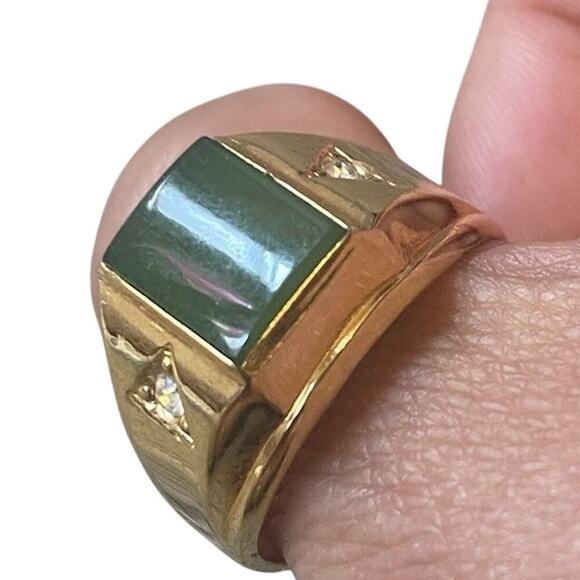 Vintage sterling silver gold plated men rectangle jade crystal statement ring - Picture 1 of 7